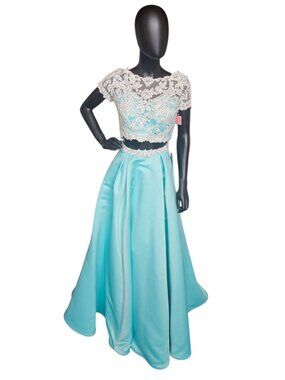 2 Piece Turquoise/White Cap Sleeve Prom/Formal Dress - Mori Lee